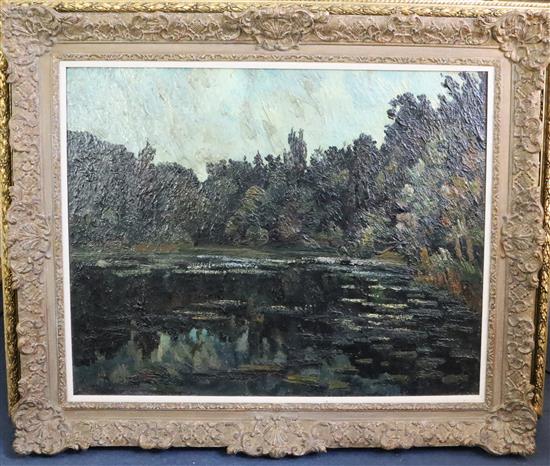 Pierre Dumont (French, 1884-1936) Woodland lake 29 x 36in.